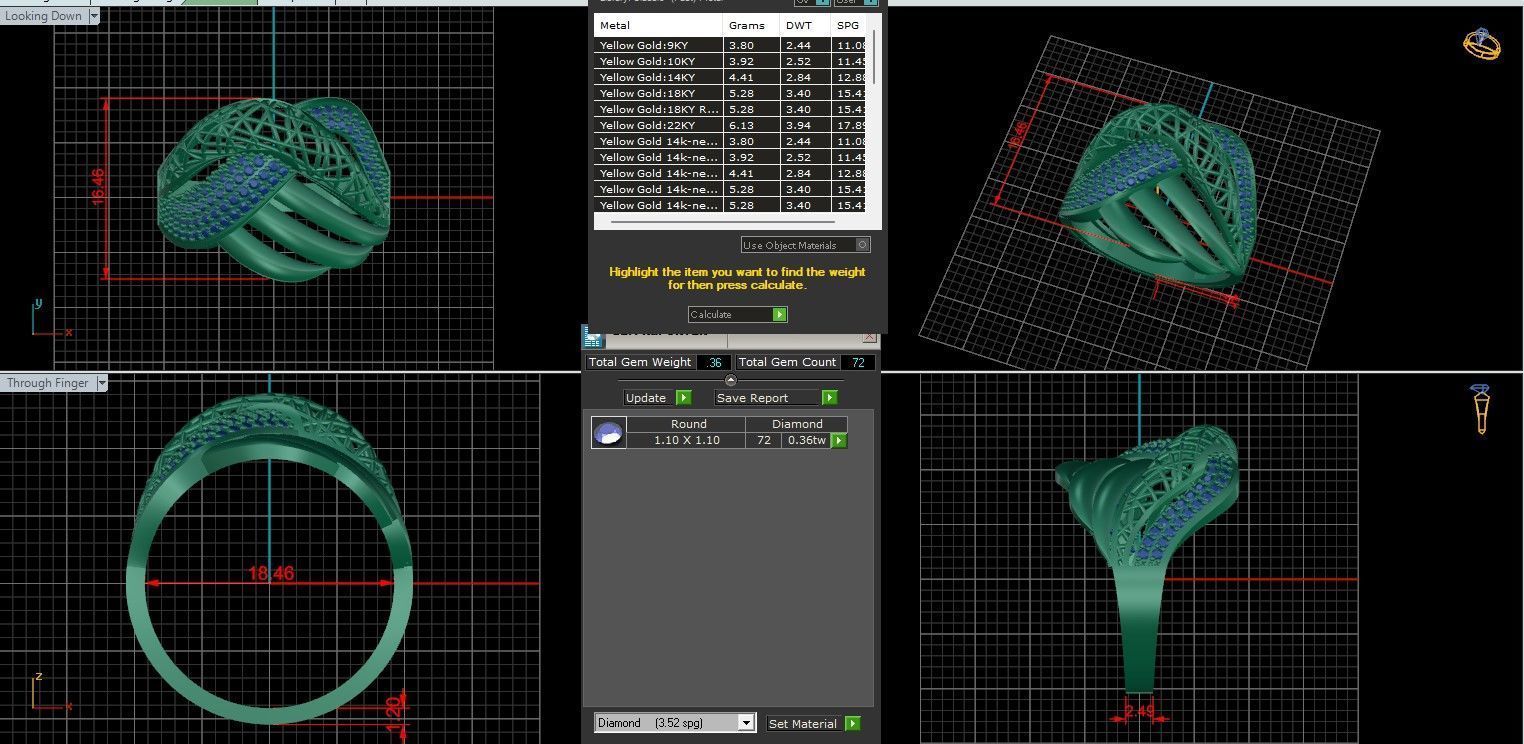 Wire Mesh Diamond Ring 3D print model_3