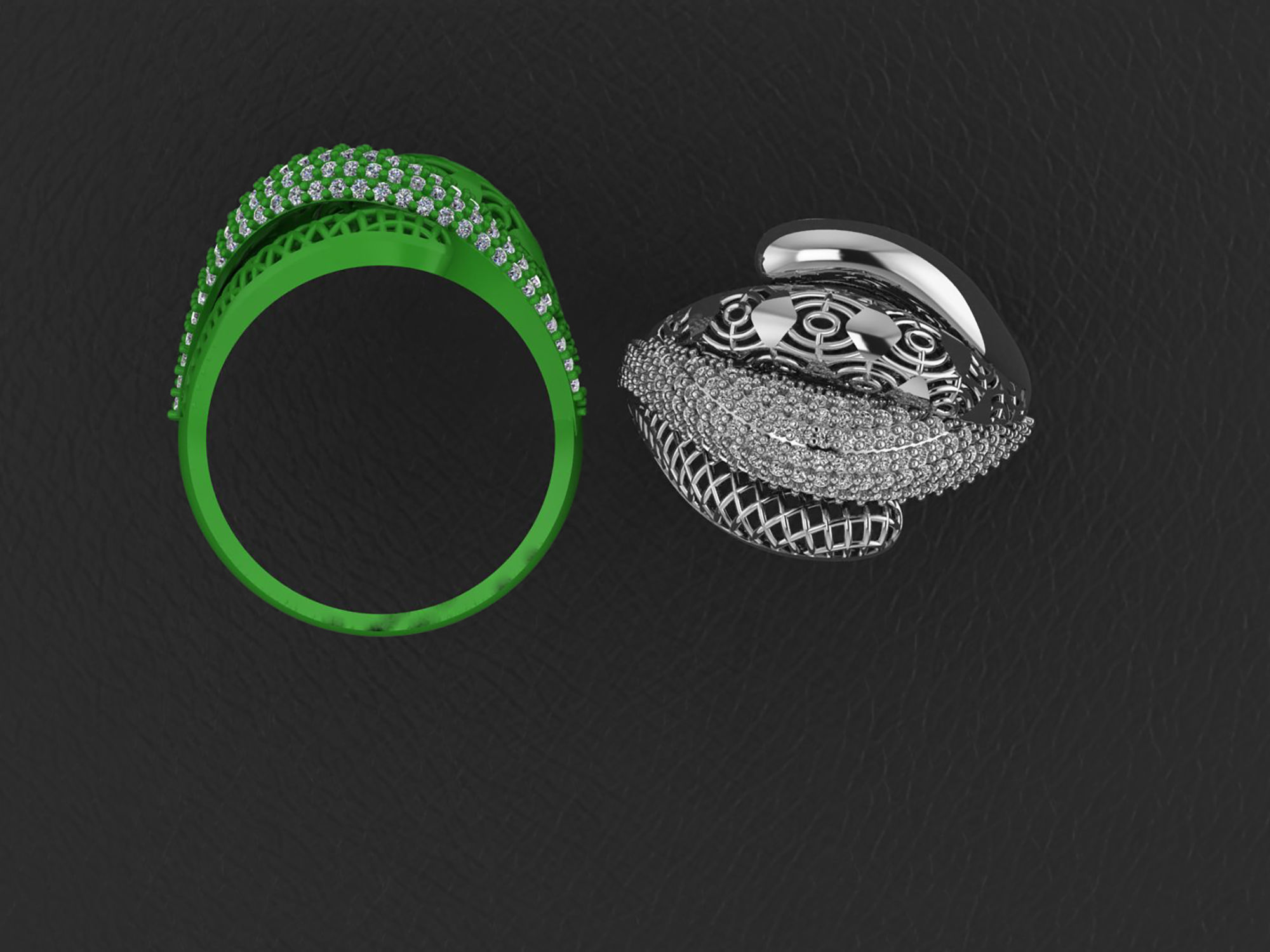 Wire Mesh Diamond Ring 3D print model_2