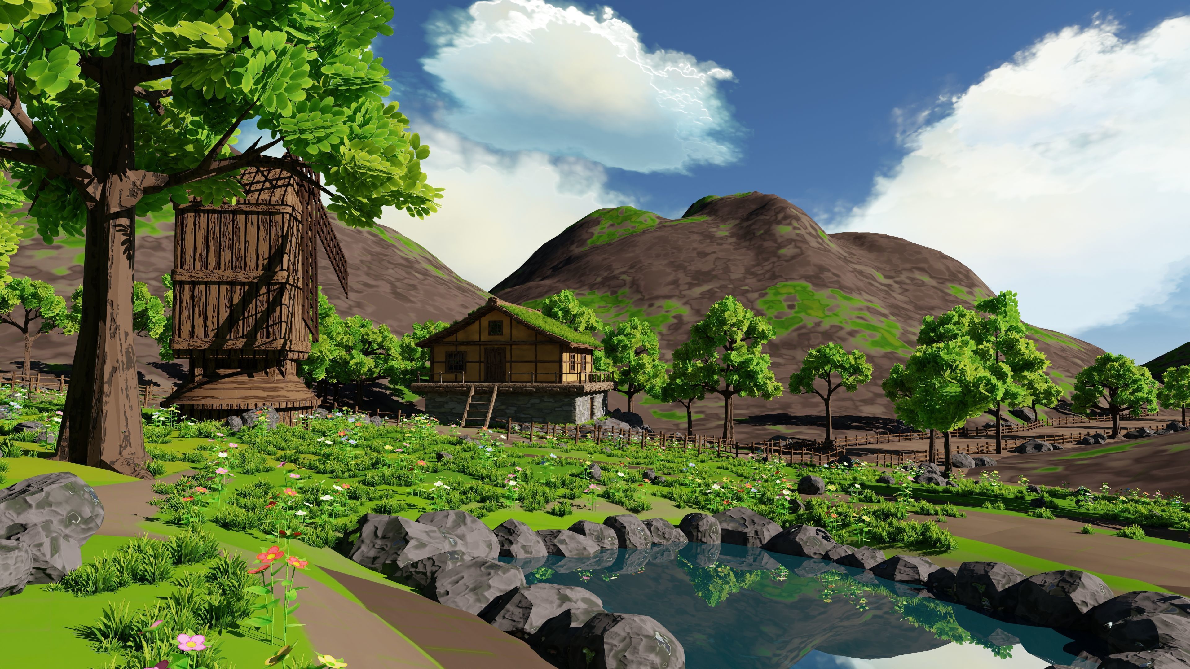 Windmill Pond Scene 3D model_3