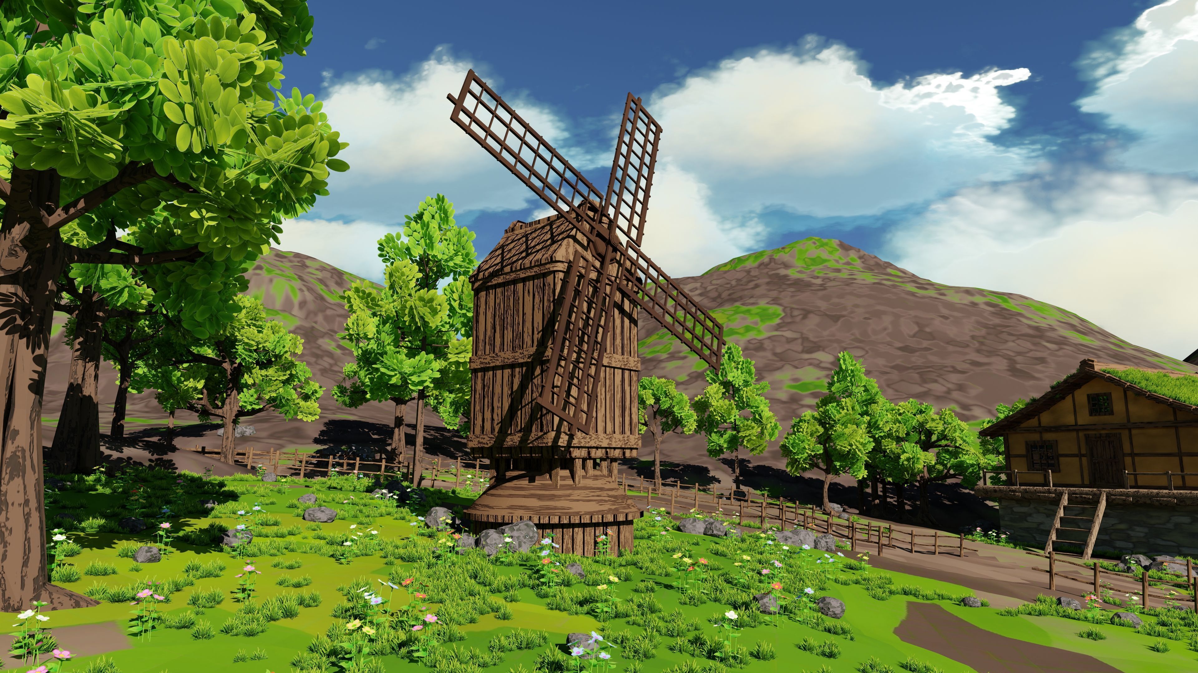 Windmill Pond Scene 3D model_9
