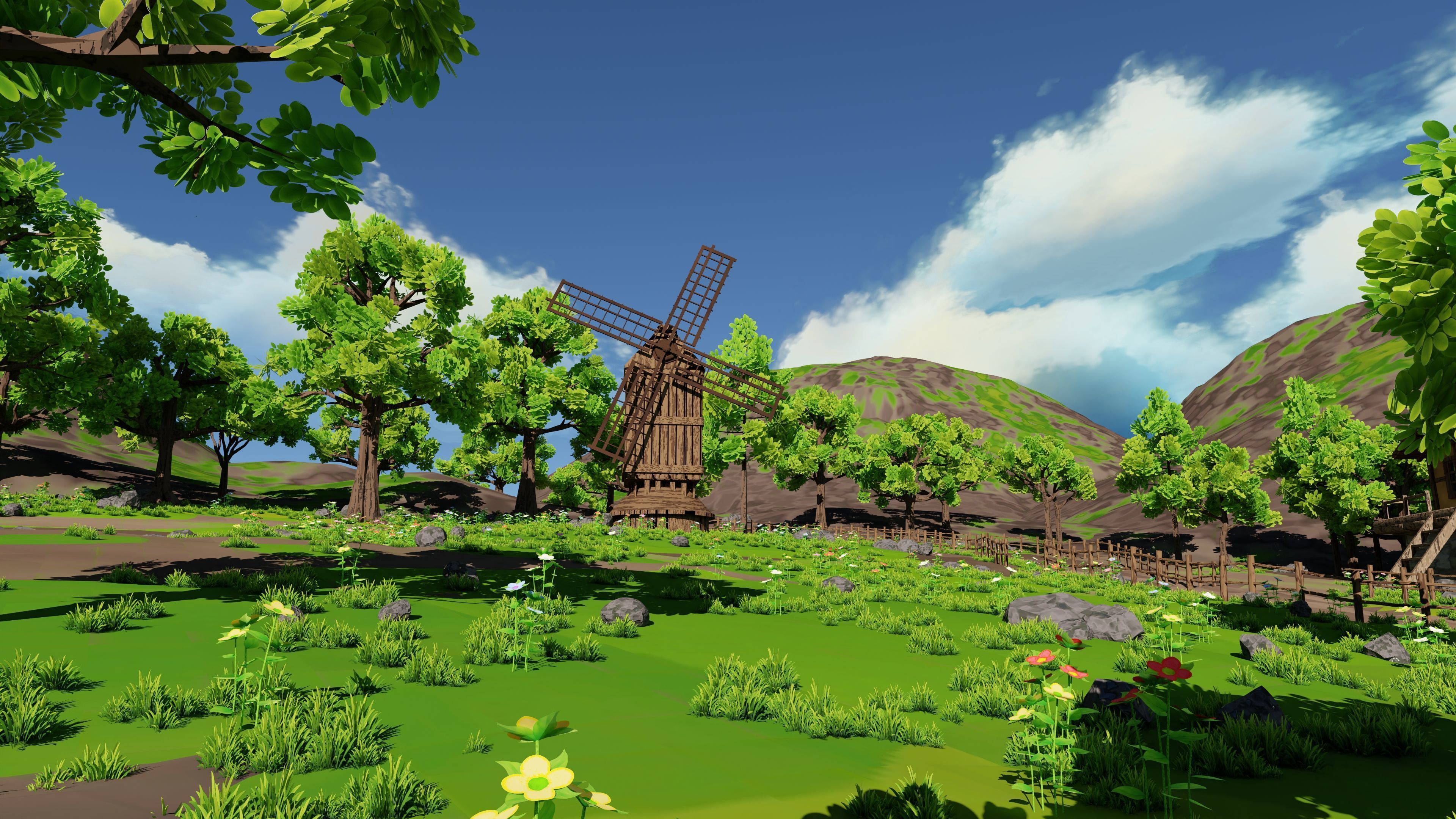 Windmill Pond Scene 3D model_1