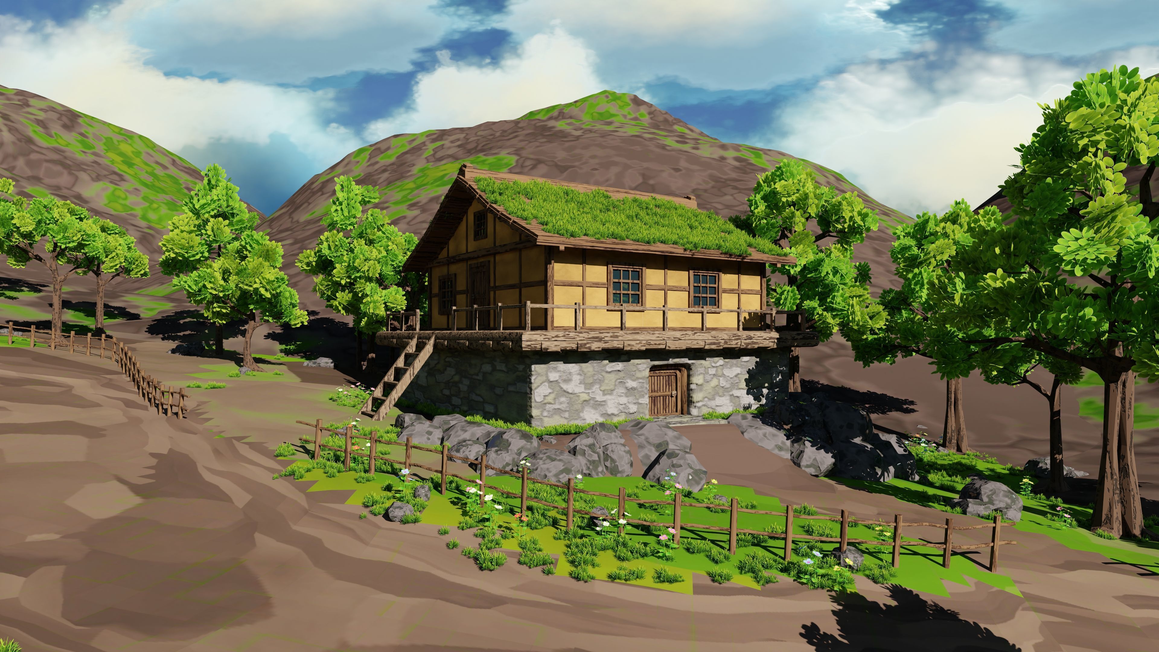 Windmill Pond Scene 3D model_11