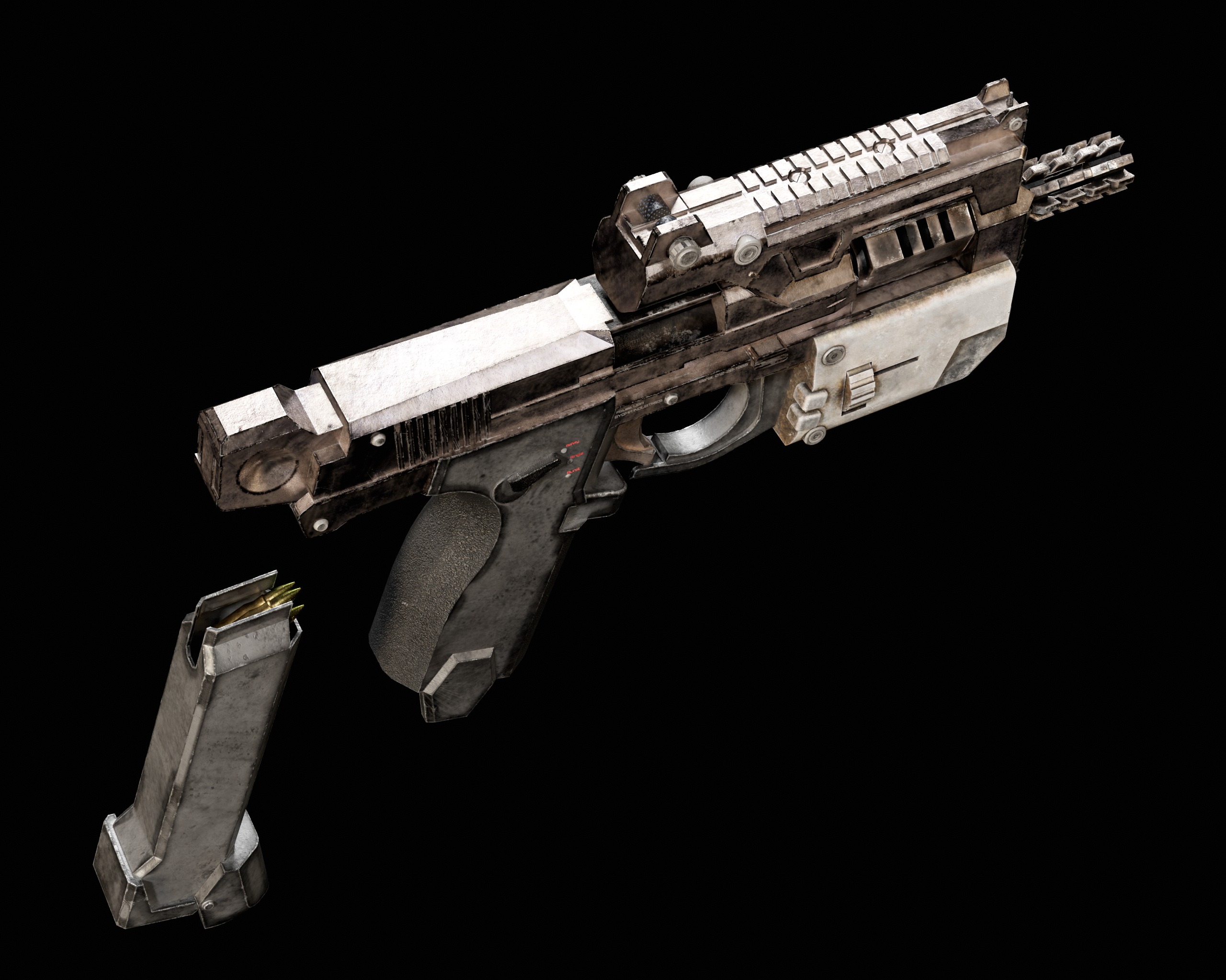 Sci-Fi Burst Handgun Low-poly 3D model_14