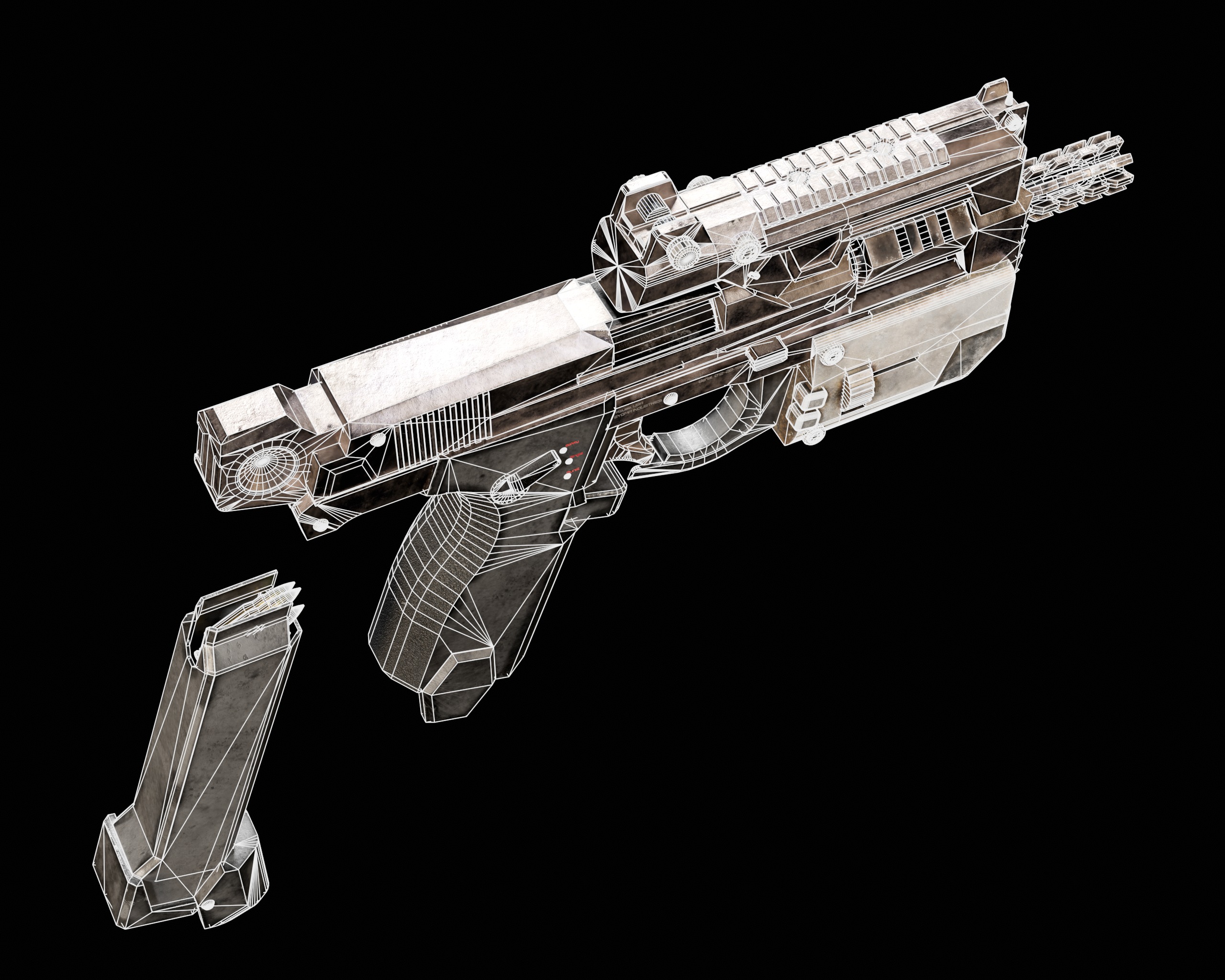 Sci-Fi Burst Handgun Low-poly 3D model_15