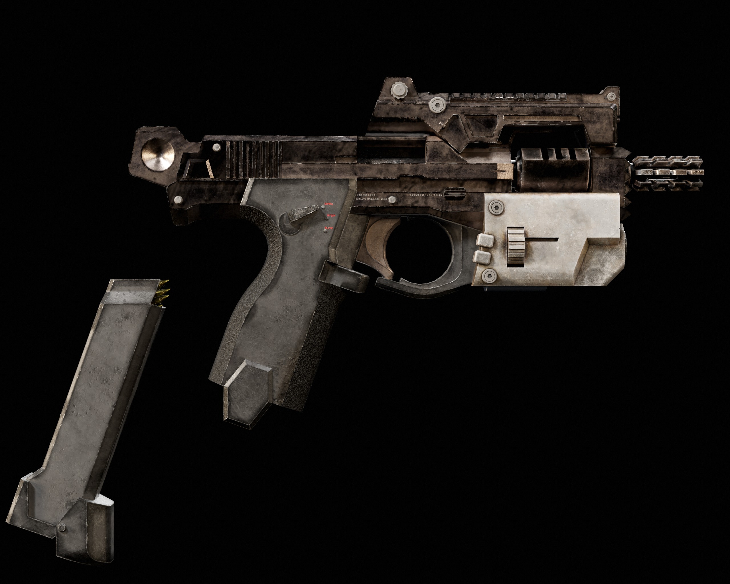 Sci-Fi Burst Handgun Low-poly 3D model_12