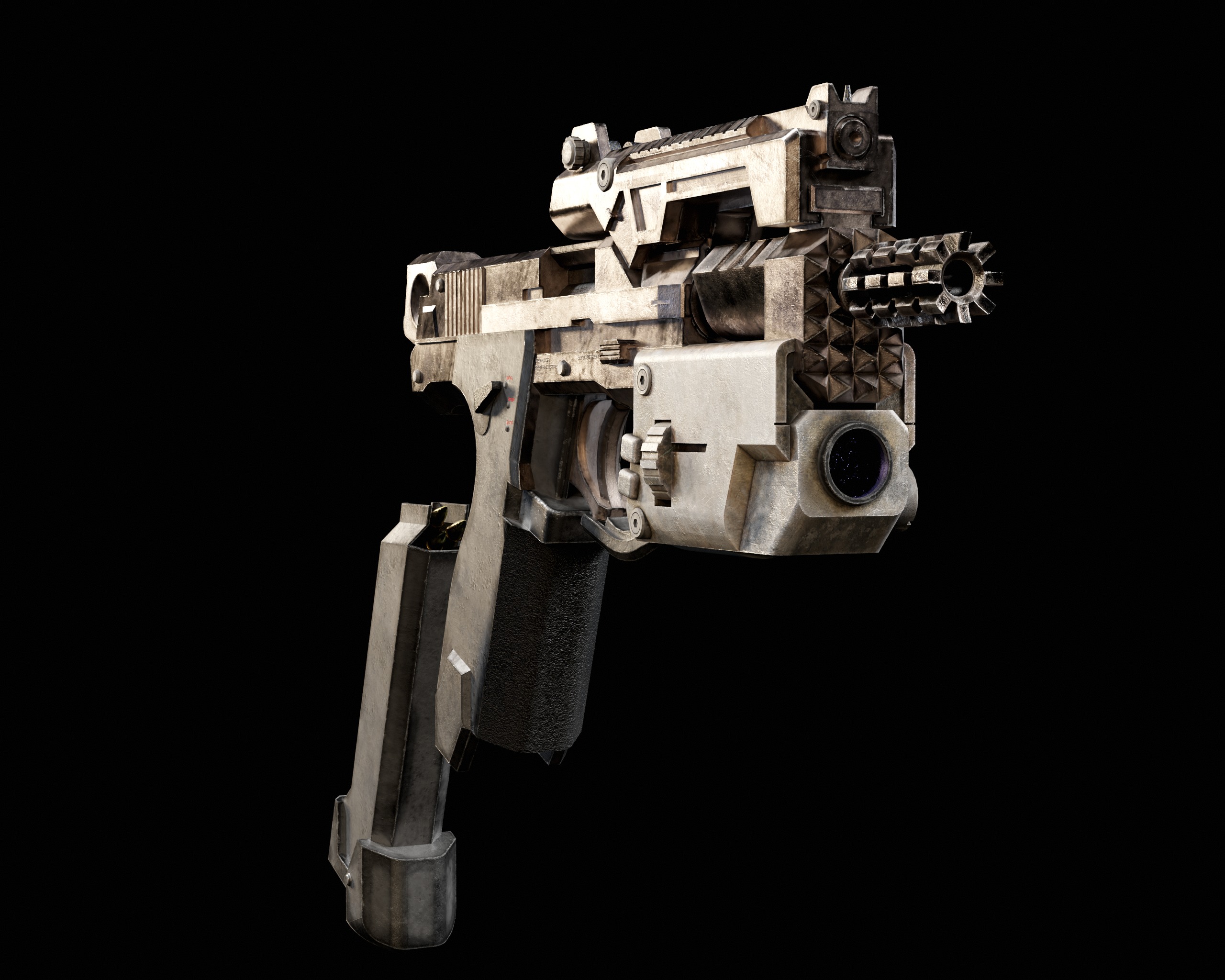 Sci-Fi Burst Handgun Low-poly 3D model_8