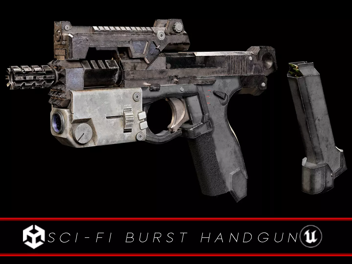 Sci-Fi Burst Handgun Low-poly 3D model_0