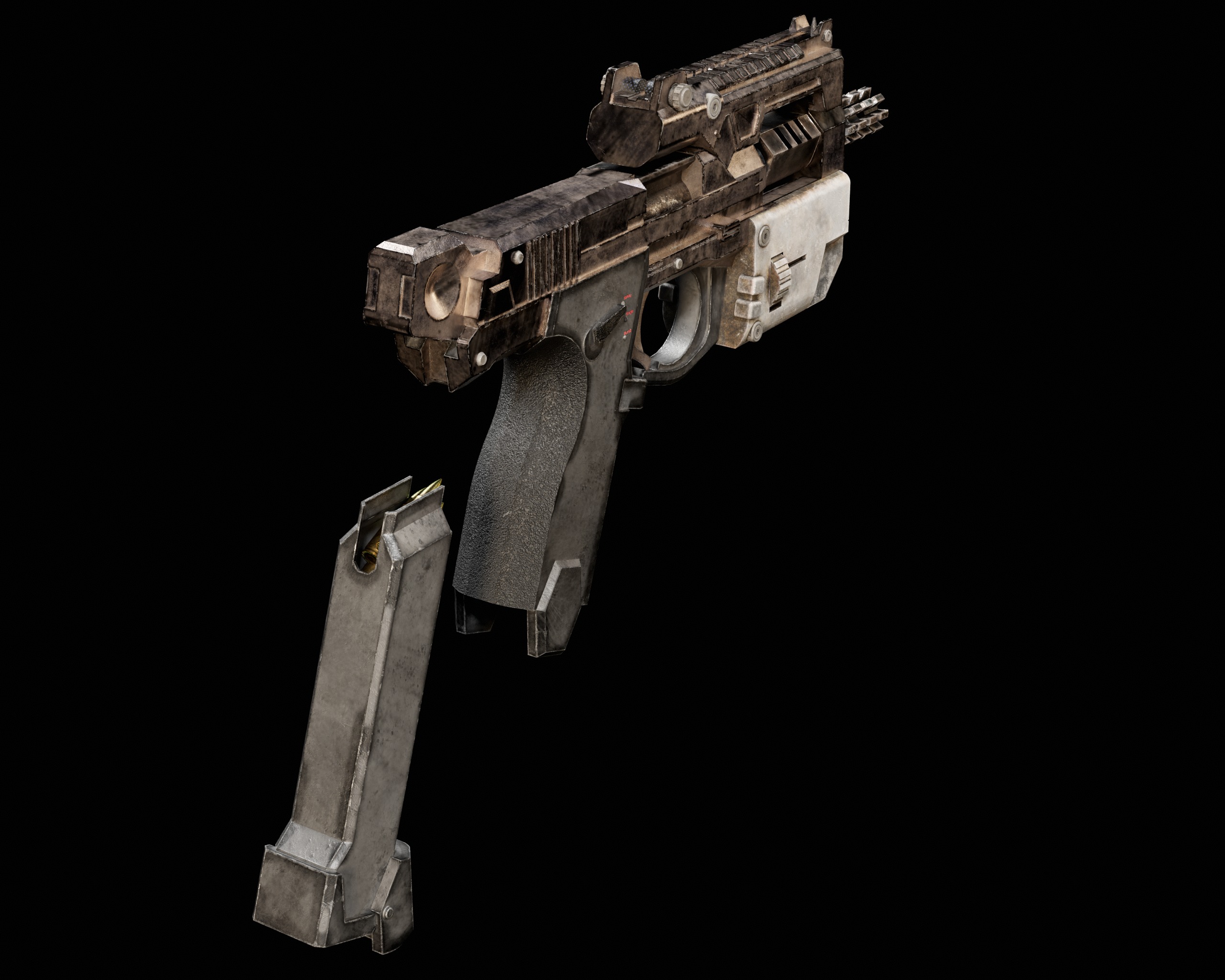 Sci-Fi Burst Handgun Low-poly 3D model_16