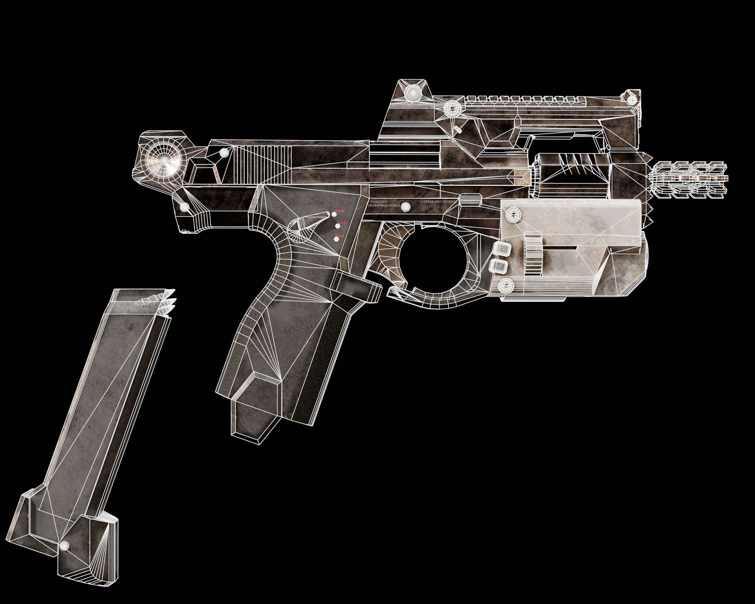 Sci-Fi Burst Handgun Low-poly 3D model_13