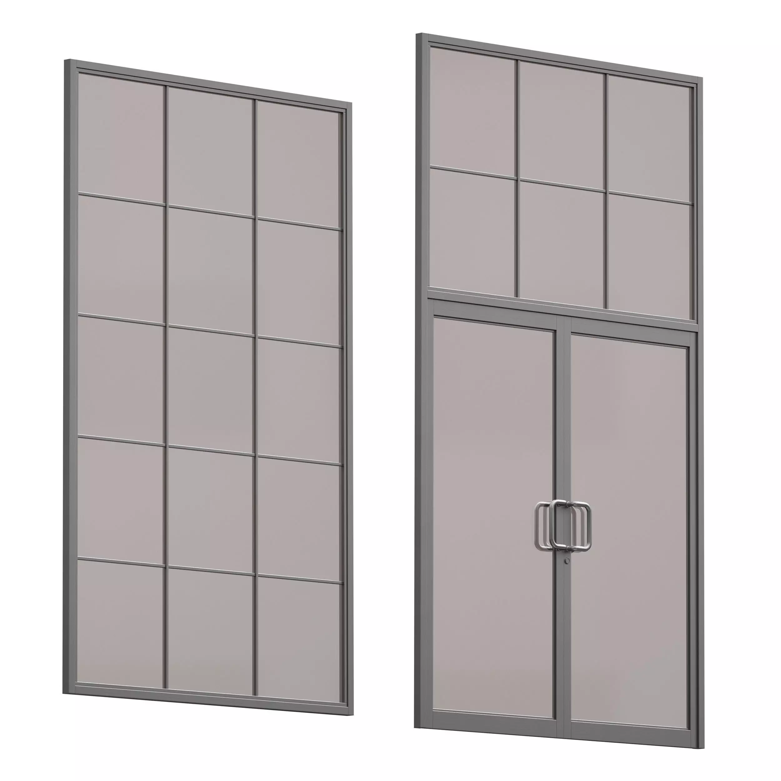 Aluminum entrance group door and window 3D model_0