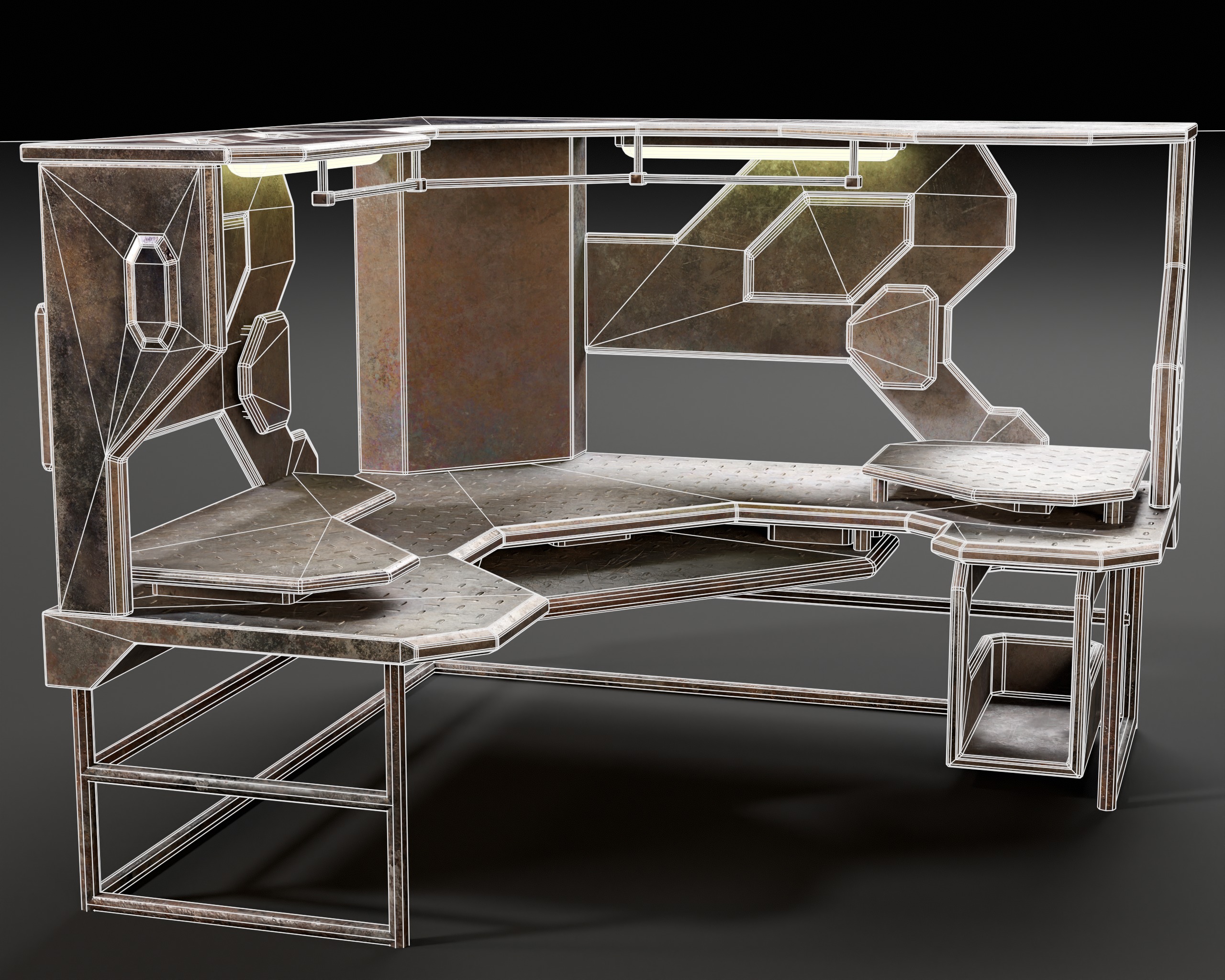 Sci-Fi Corner Work Station Low-poly 3D model_7