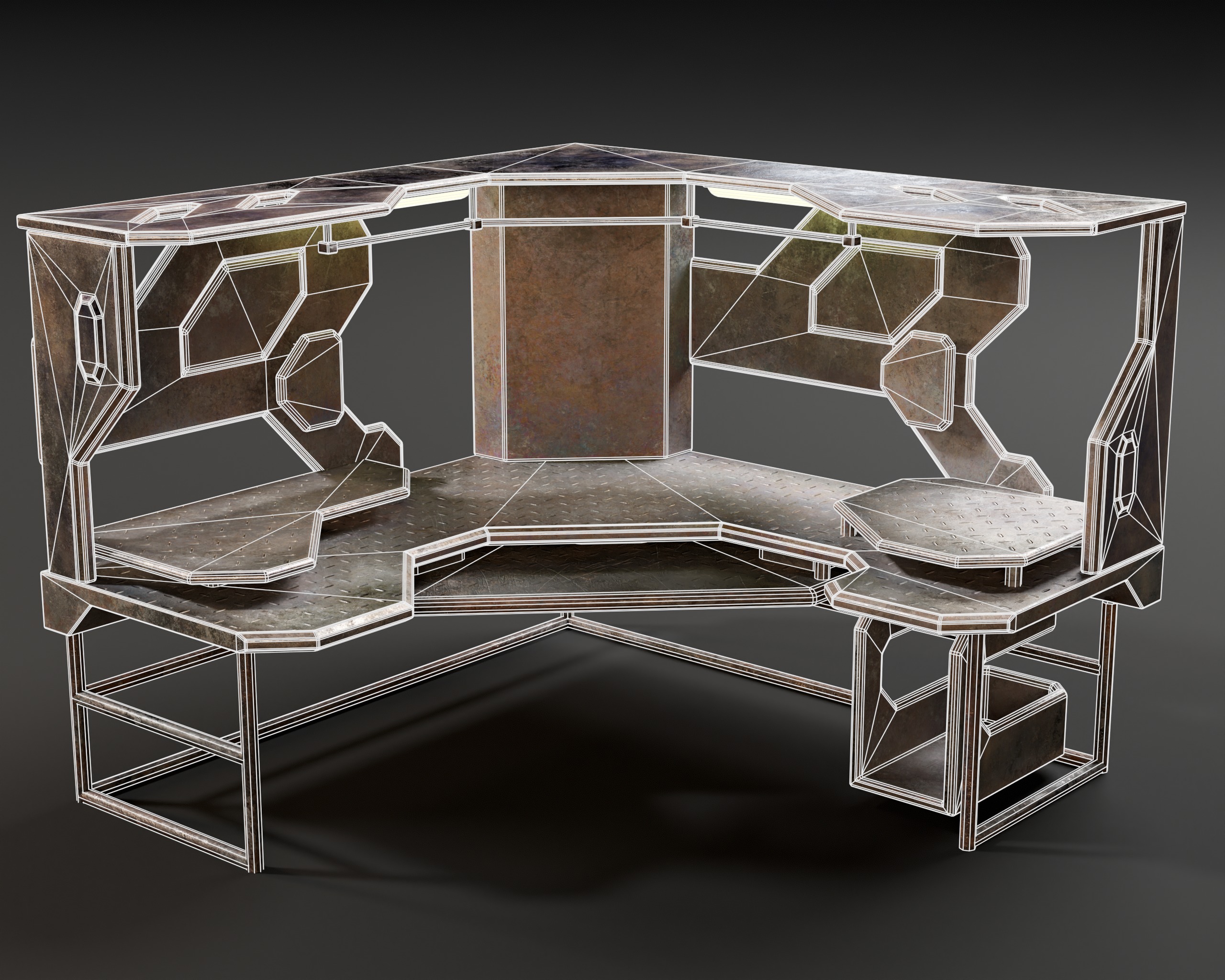 Sci-Fi Corner Work Station Low-poly 3D model_3