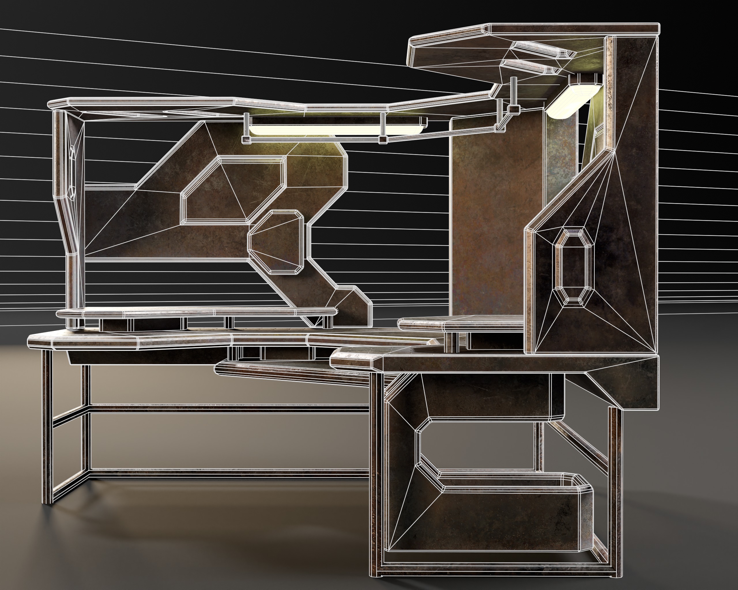 Sci-Fi Corner Work Station Low-poly 3D model_11
