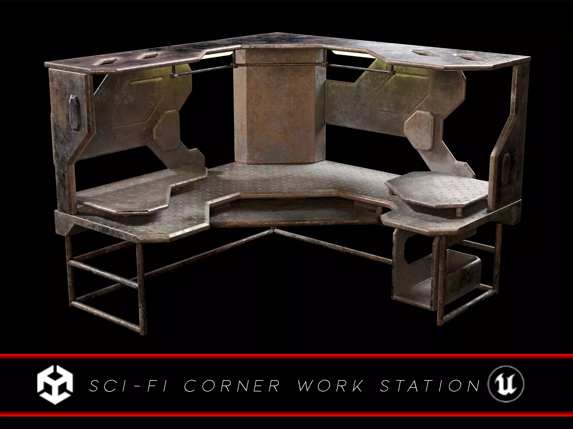 Sci-Fi Corner Work Station Low-poly 3D model_0