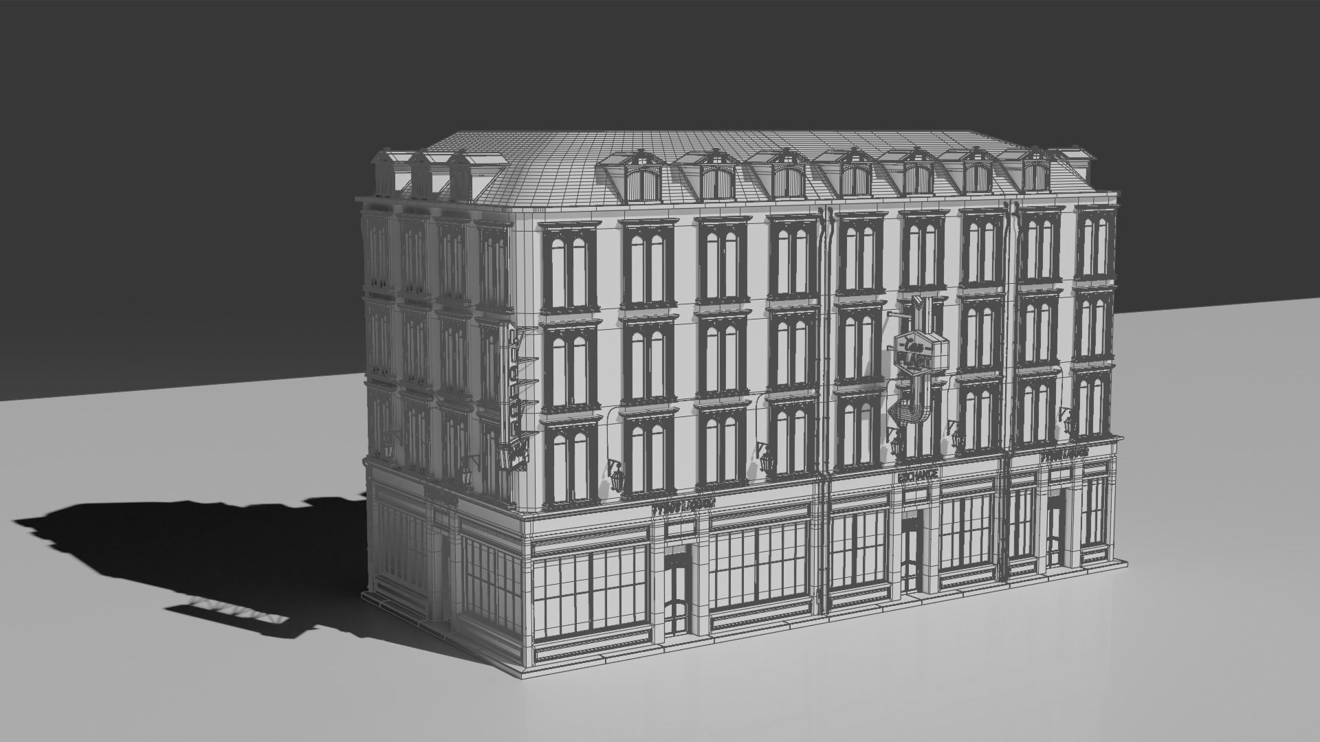 3 Piece Modular European Shop Apartment Building 3D model_29