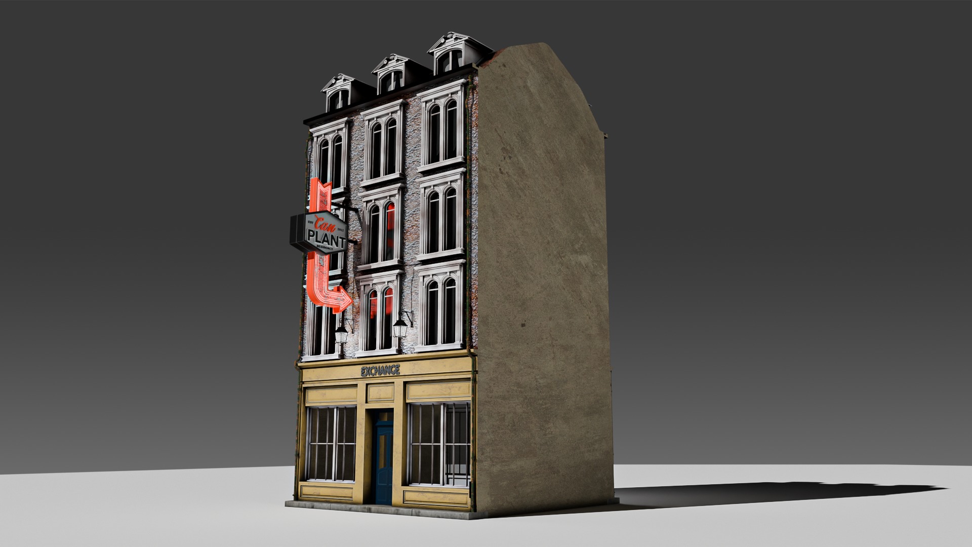 3 Piece Modular European Shop Apartment Building 3D model_12