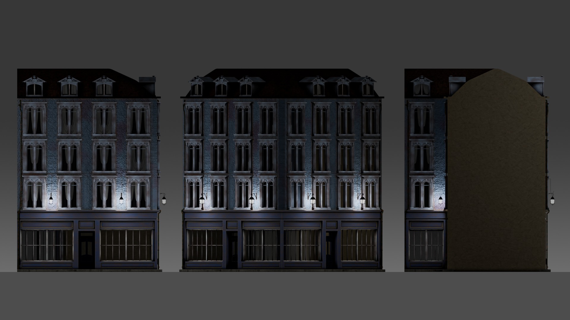 3 Piece Modular European Shop Apartment Building 3D model_26