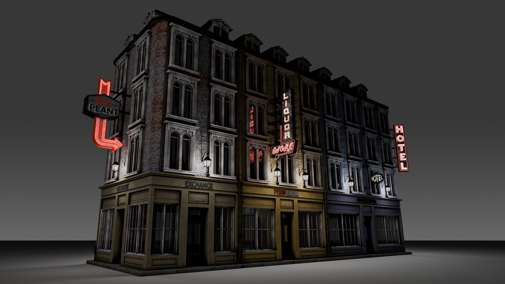 3 Piece Modular European Shop Apartment Building 3D model_5