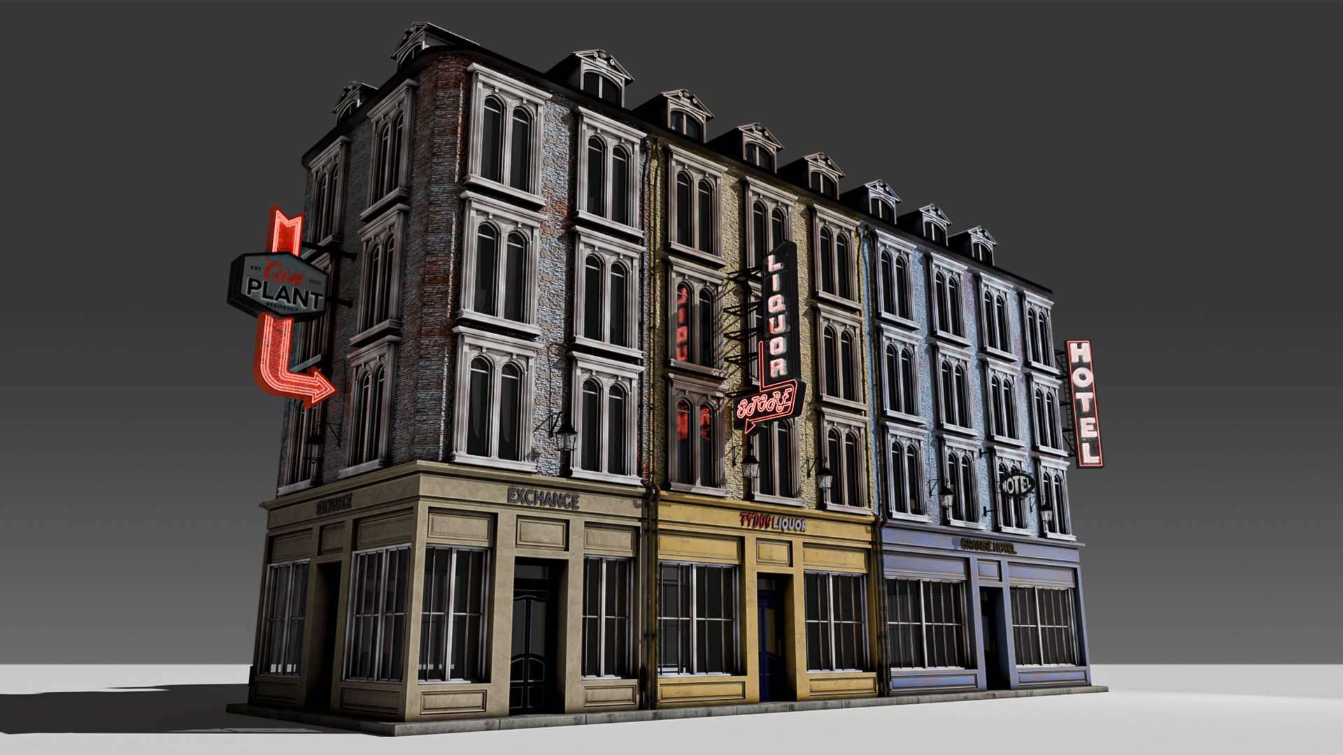 3 Piece Modular European Shop Apartment Building 3D model_4
