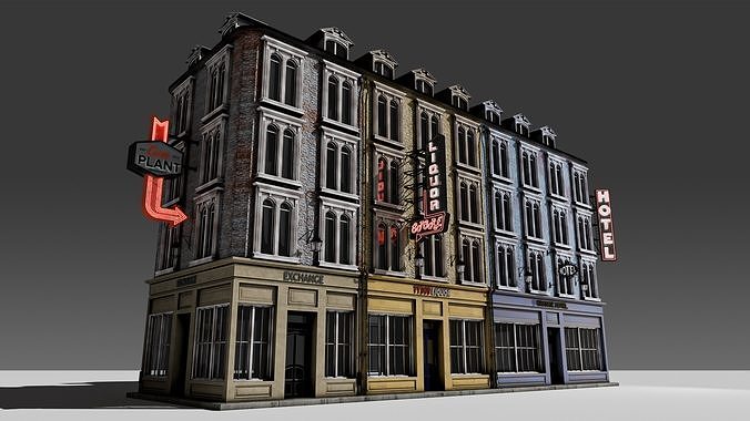 3 Piece Modular European Shop Apartment Building 3D model 4