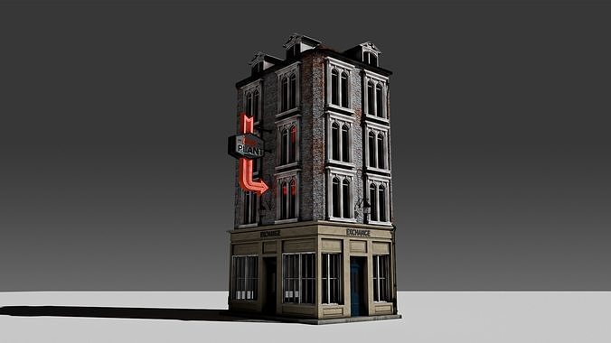 3 Piece Modular European Shop Apartment Building 3D model 6