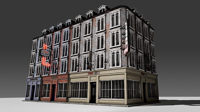 3 Piece Modular European Shop Apartment Building 3D model 2
