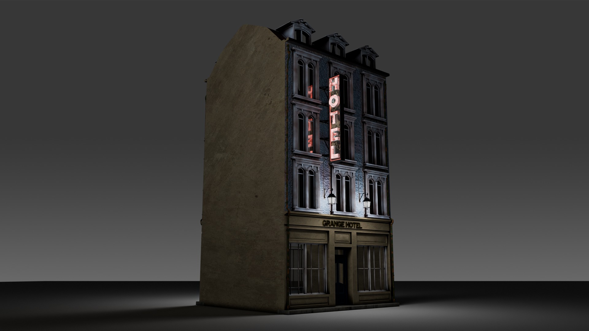 3 Piece Modular European Shop Apartment Building 3D model_11