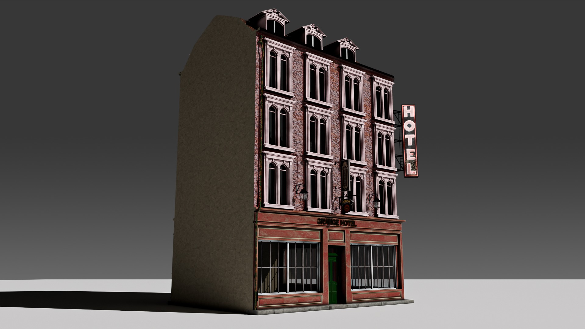 3 Piece Modular European Shop Apartment Building 3D model_14