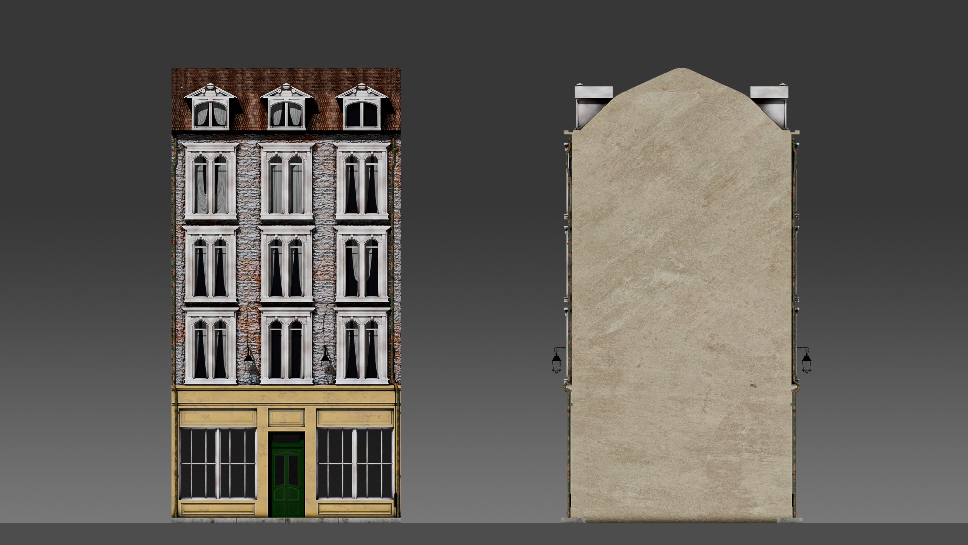 3 Piece Modular European Shop Apartment Building 3D model_23