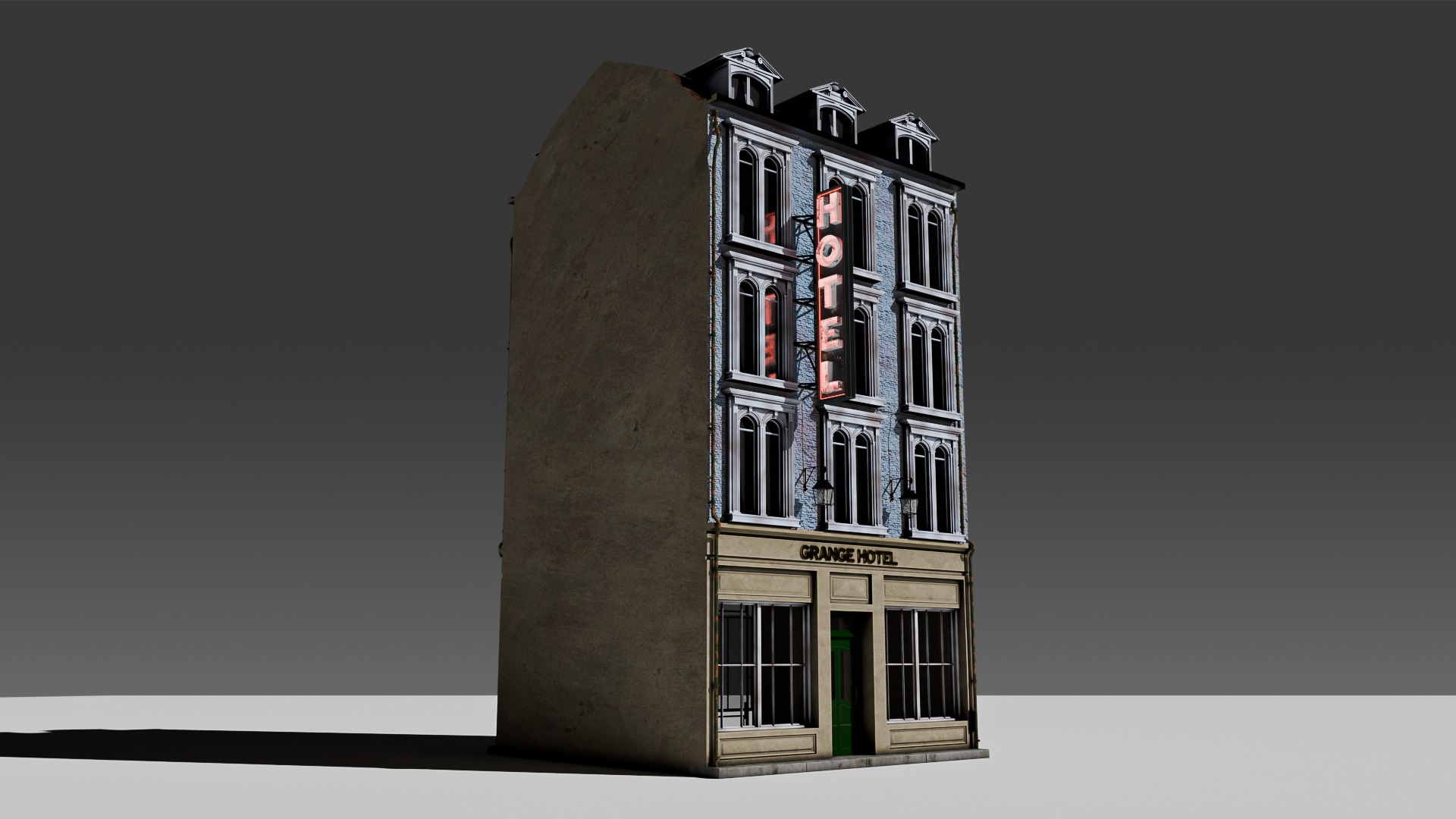 3 Piece Modular European Shop Apartment Building 3D model_10