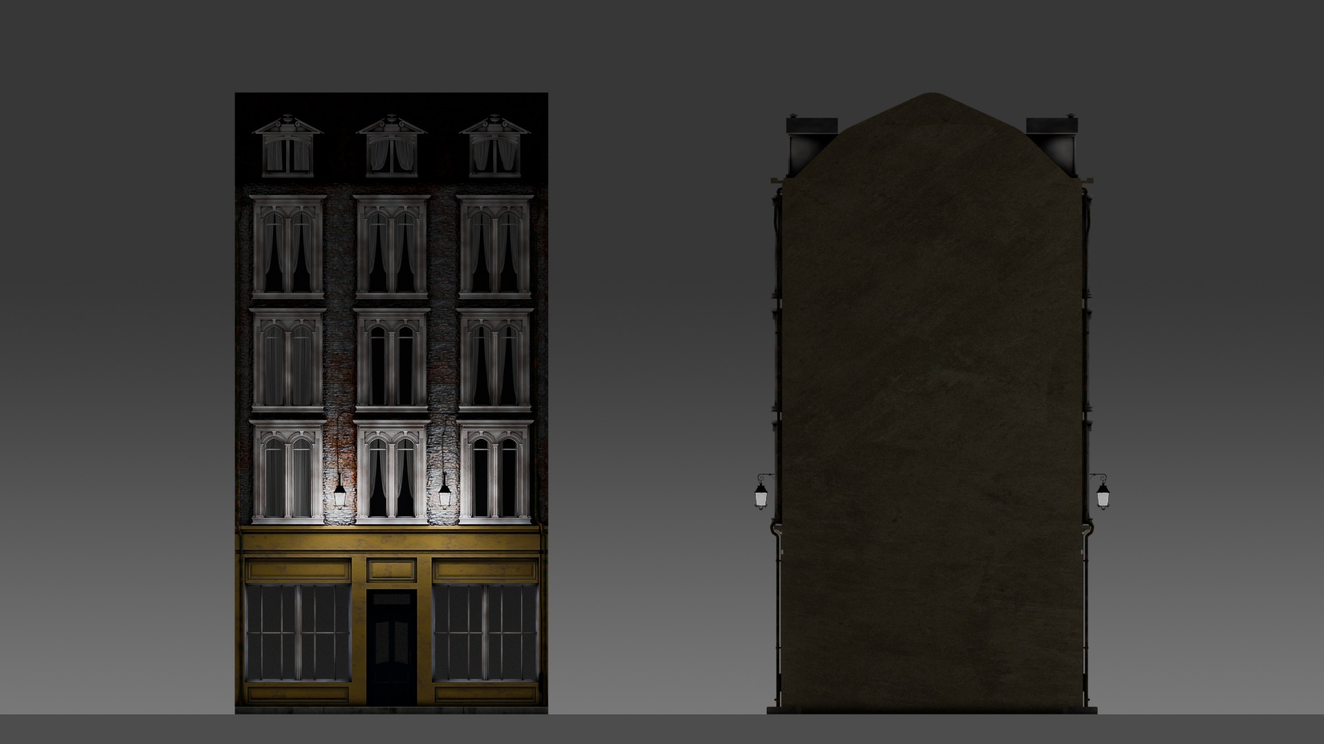 3 Piece Modular European Shop Apartment Building 3D model_24