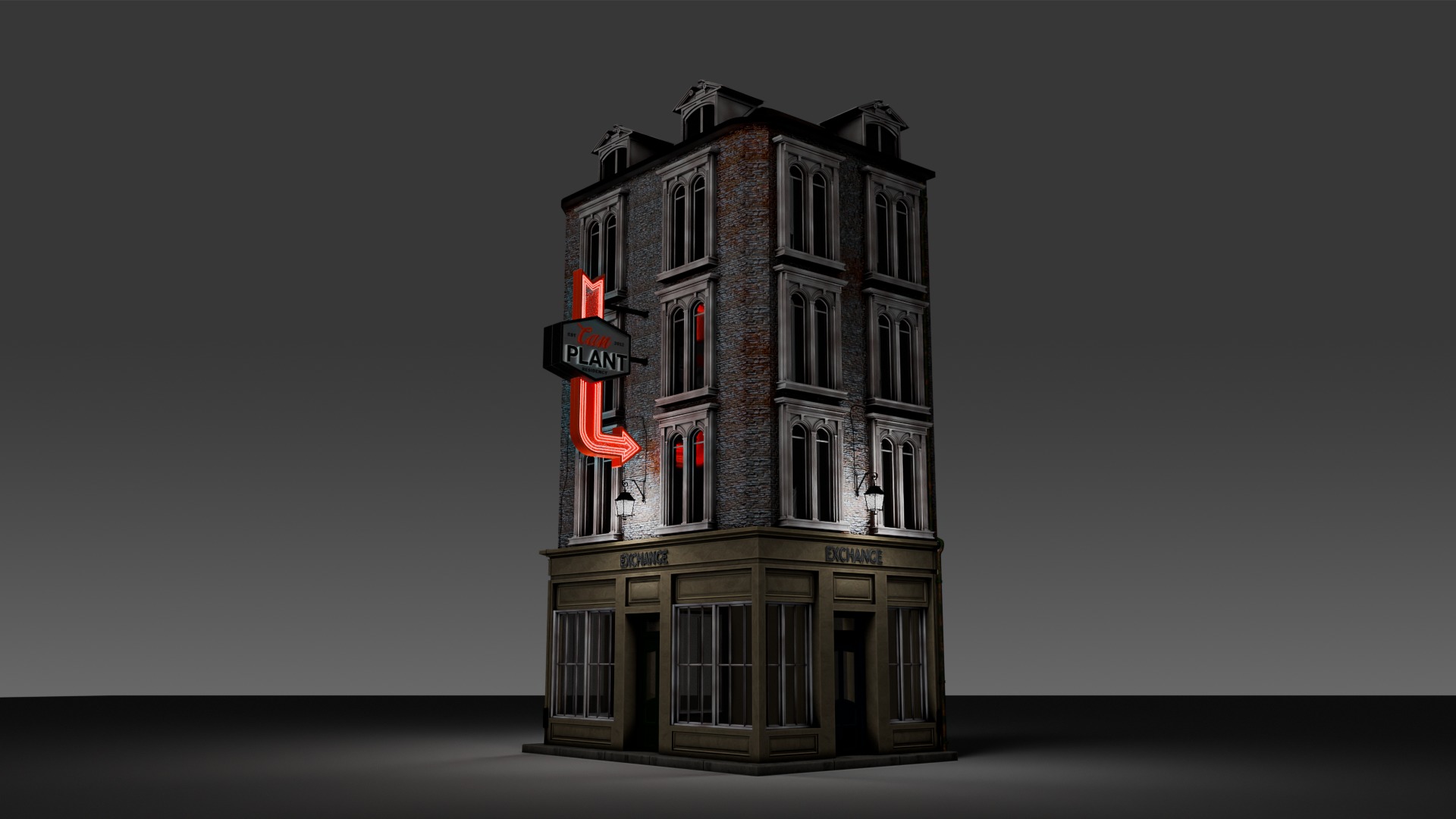 3 Piece Modular European Shop Apartment Building 3D model_7