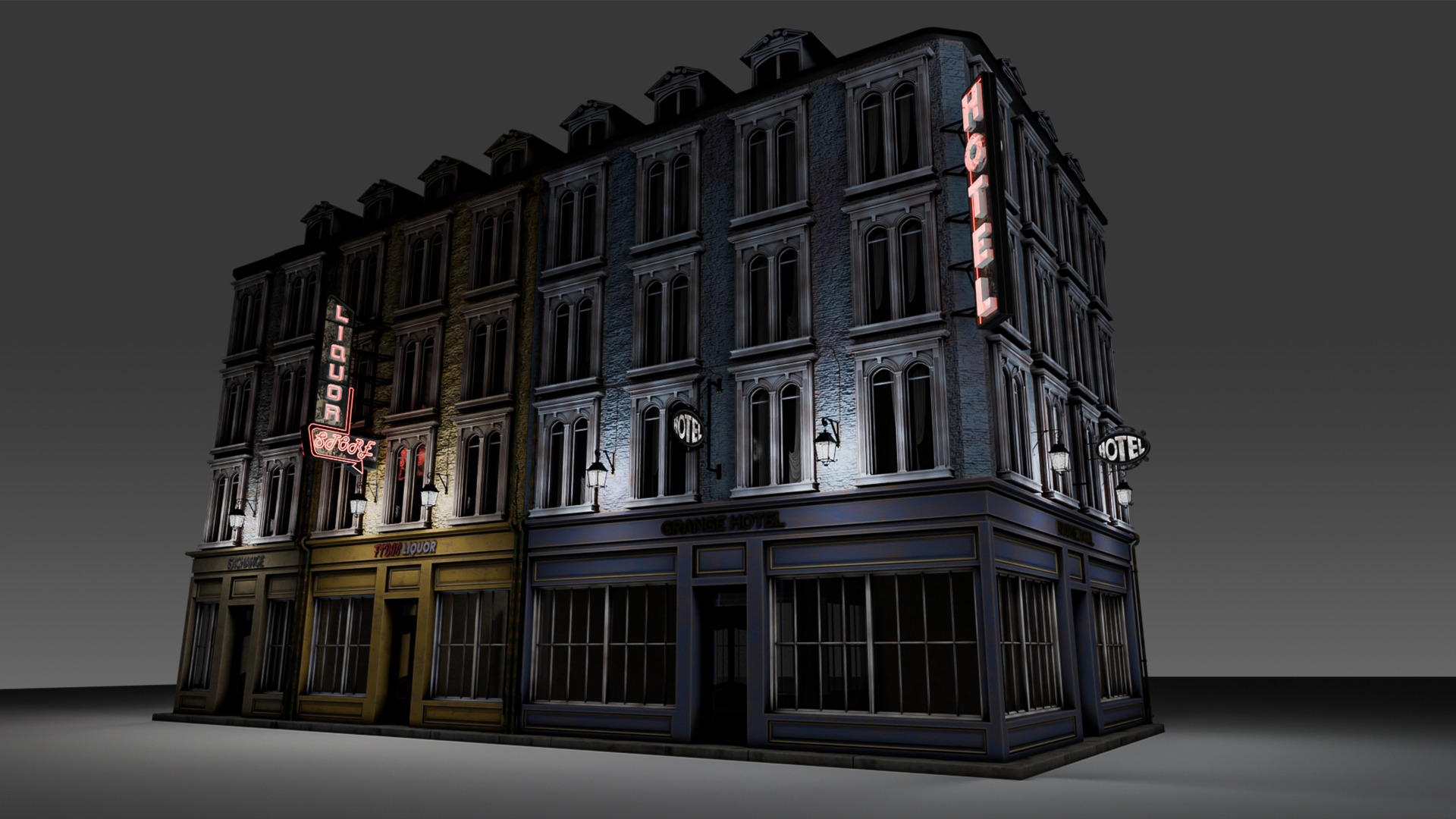 3 Piece Modular European Shop Apartment Building 3D model_3