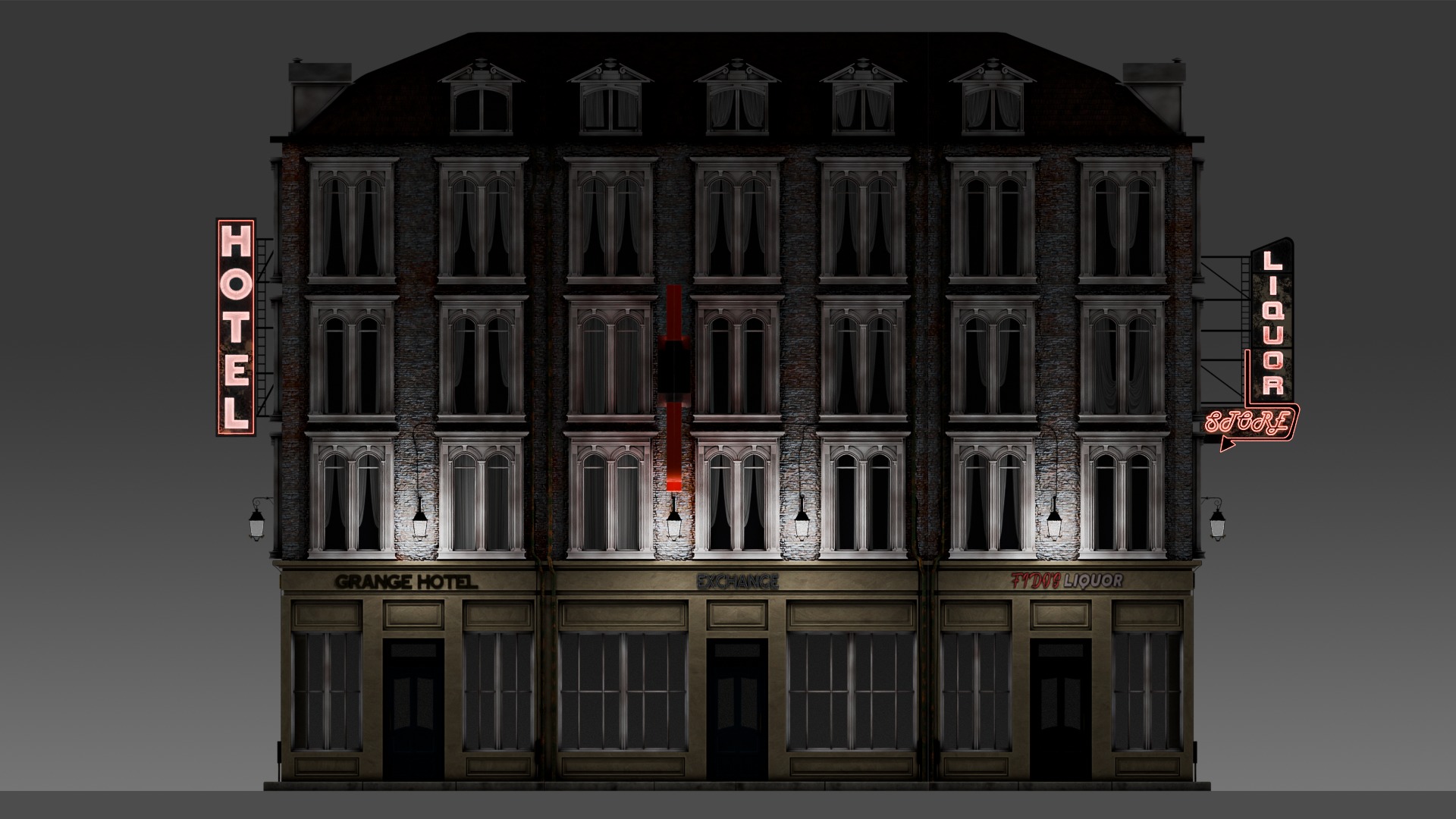 3 Piece Modular European Shop Apartment Building 3D model_22