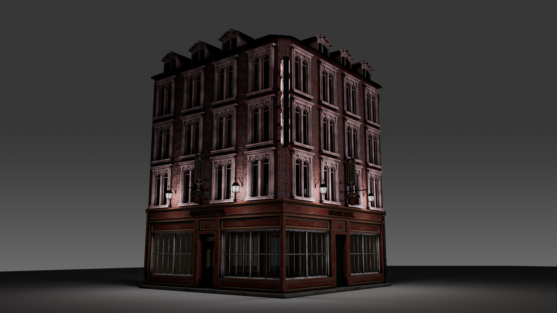 3 Piece Modular European Shop Apartment Building 3D model_17