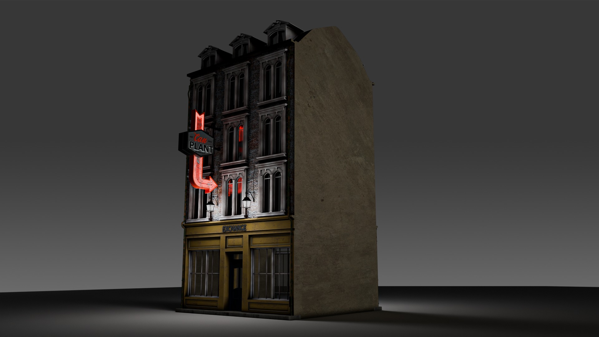 3 Piece Modular European Shop Apartment Building 3D model_13