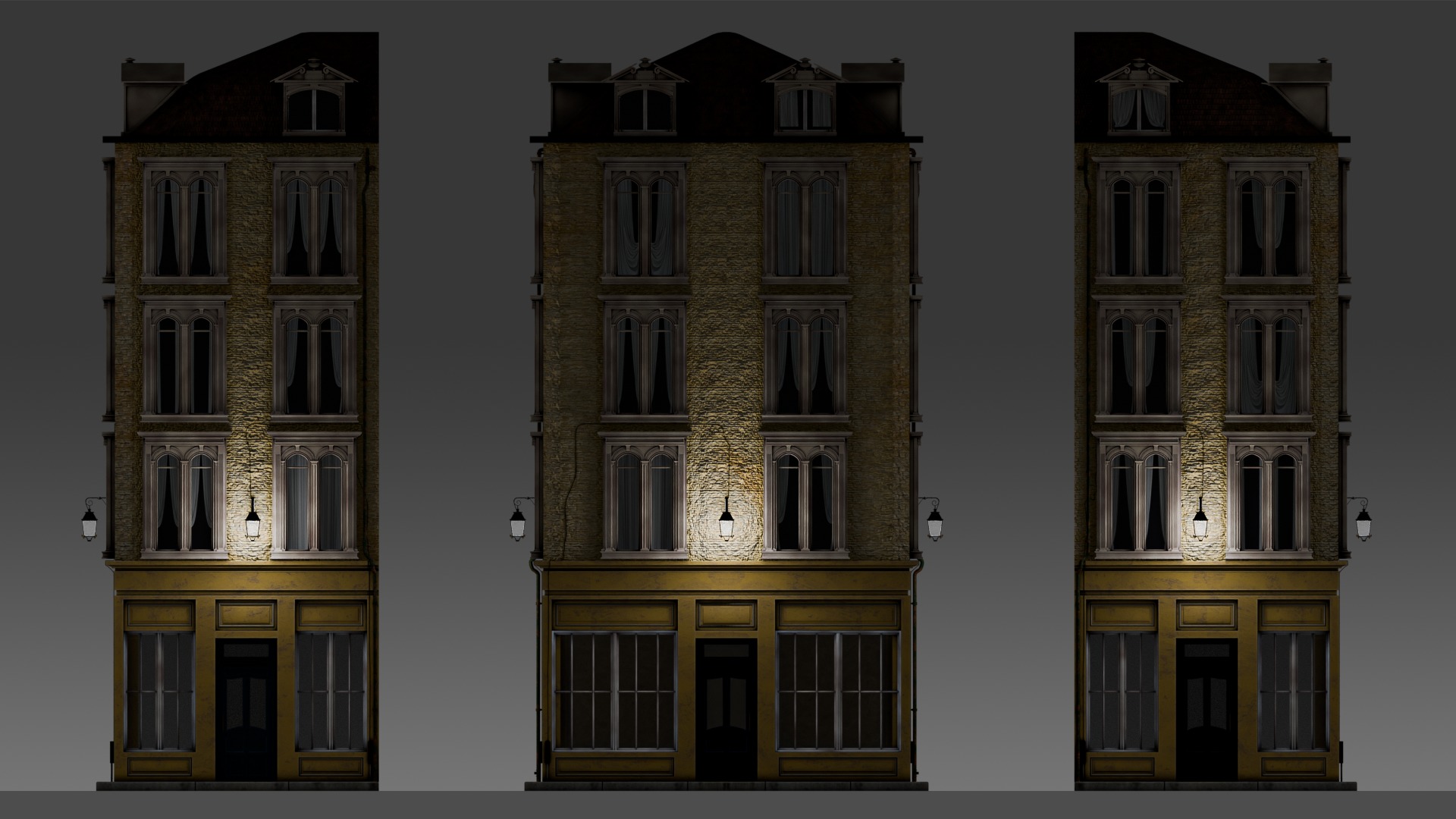 3 Piece Modular European Shop Apartment Building 3D model_20