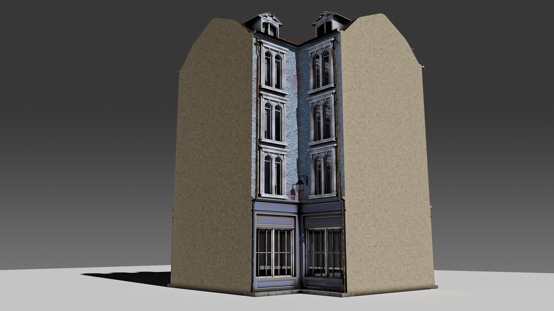 3 Piece Modular European Shop Apartment Building 3D model_18