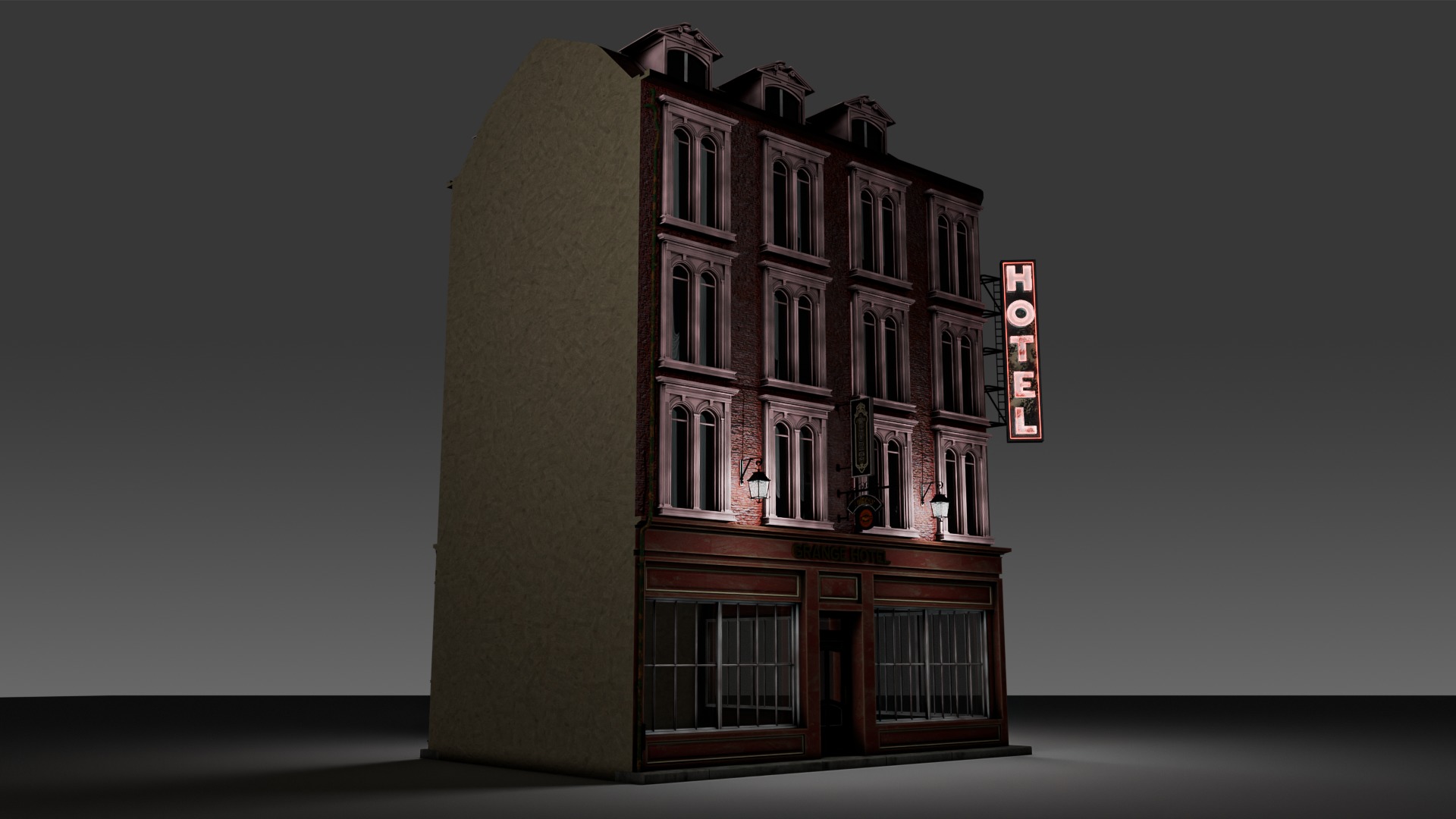 3 Piece Modular European Shop Apartment Building 3D model_15
