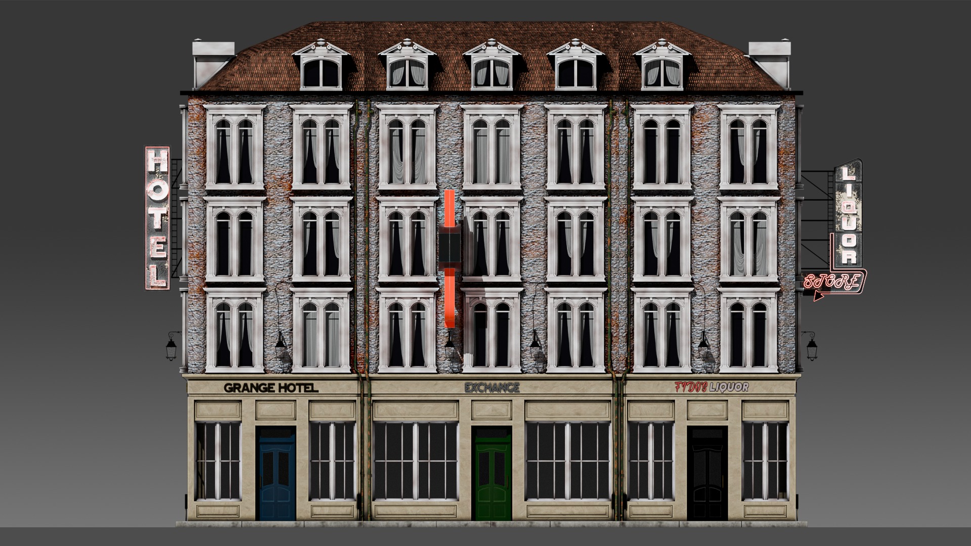 3 Piece Modular European Shop Apartment Building 3D model_21