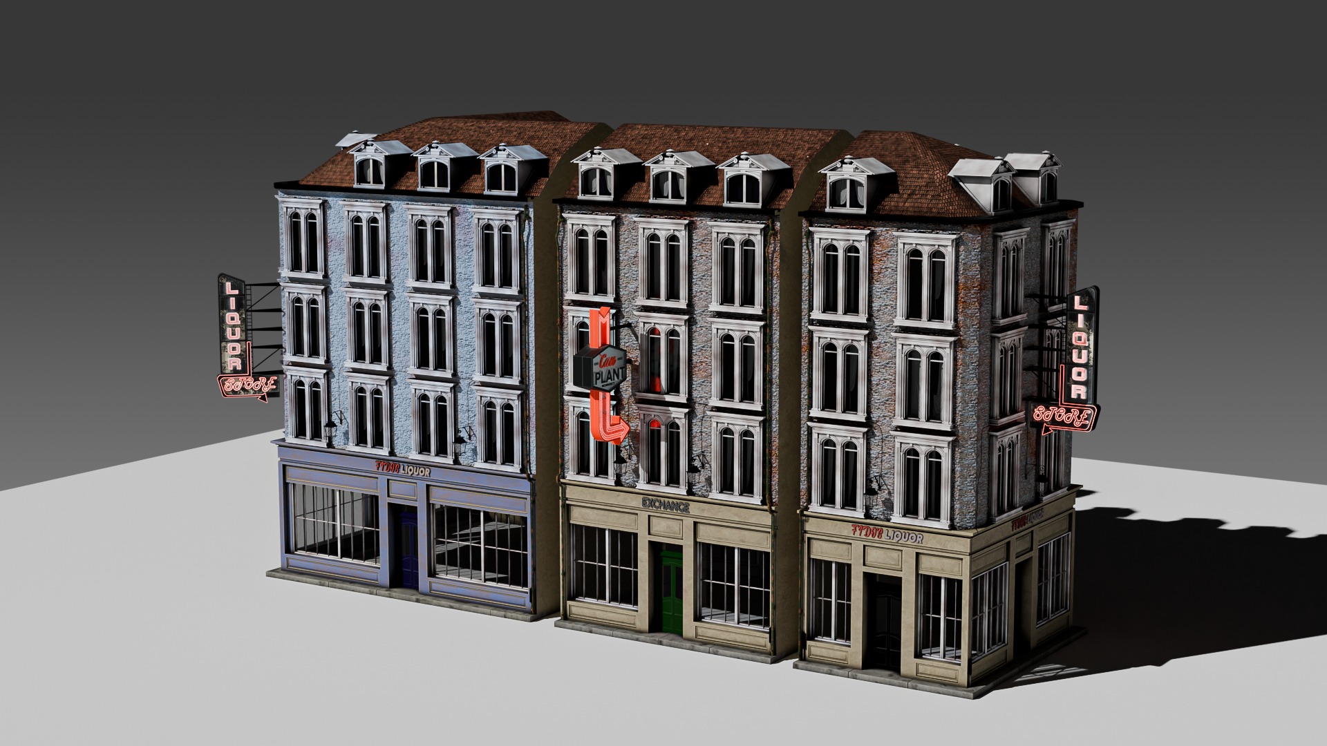 3 Piece Modular European Shop Apartment Building 3D model_30