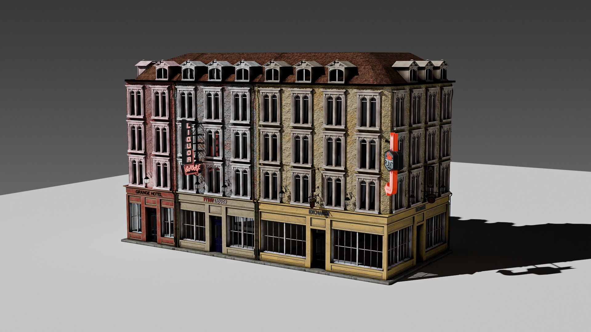 3 Piece Modular European Shop Apartment Building 3D model_27