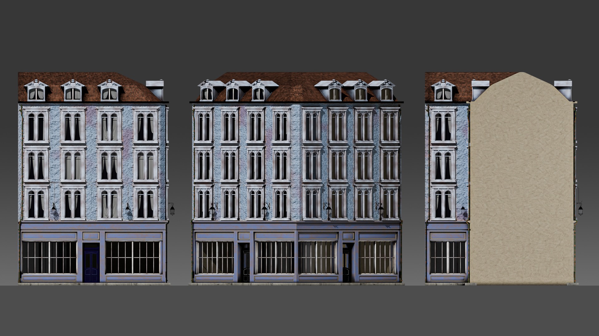 3 Piece Modular European Shop Apartment Building 3D model_25