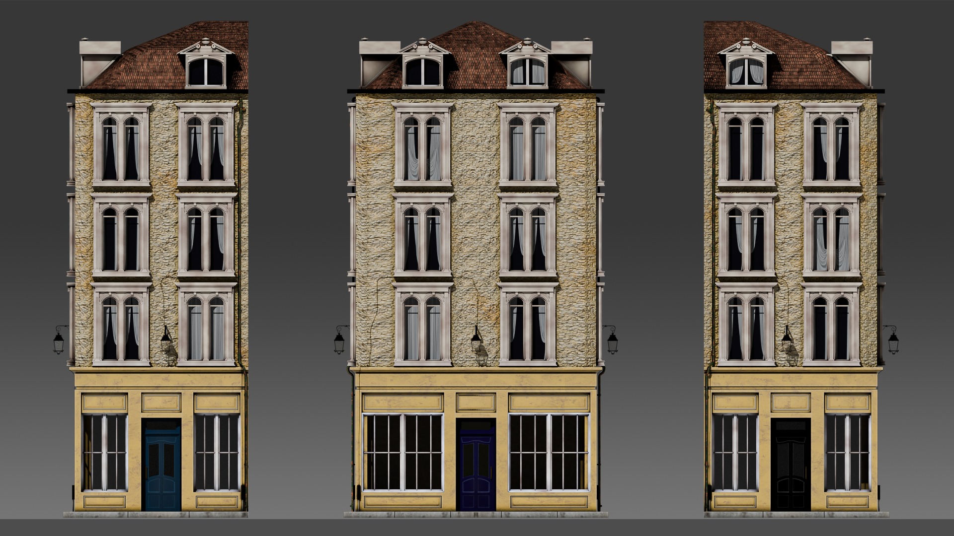 3 Piece Modular European Shop Apartment Building 3D model_19