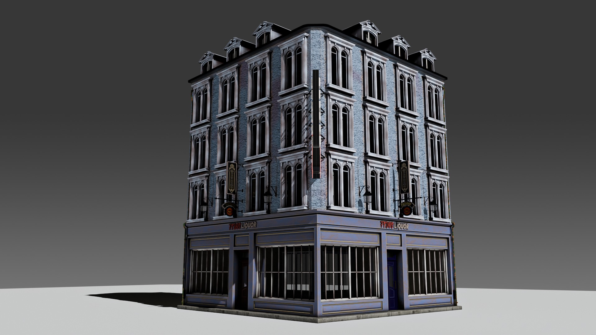 3 Piece Modular European Shop Apartment Building 3D model_16