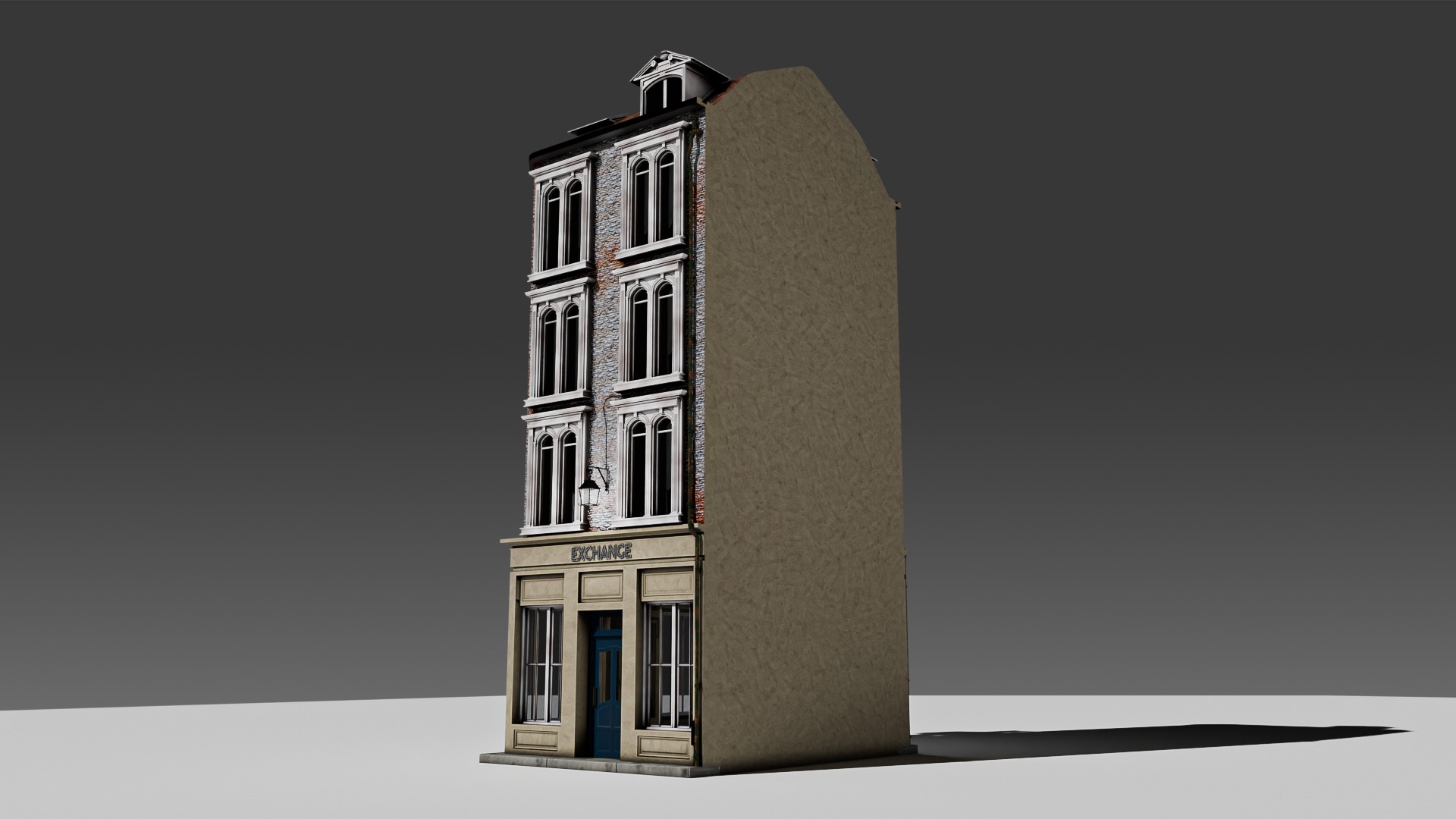 3 Piece Modular European Shop Apartment Building 3D model_8