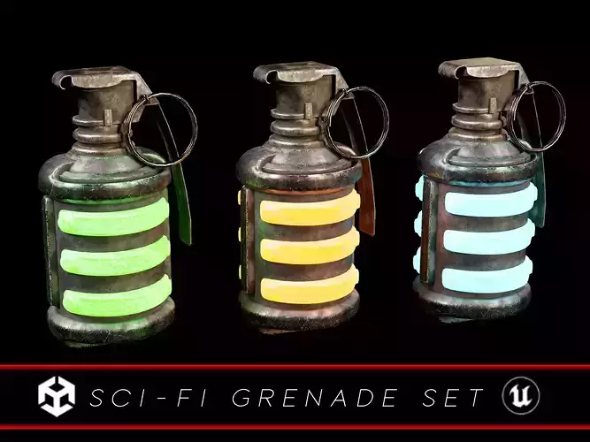 Sci-Fi Grenade Set Low-poly 3D model