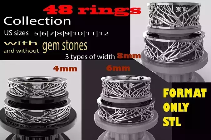 Wedding rings- tree branch- 4mm and 6mm and 8mm Printable STL