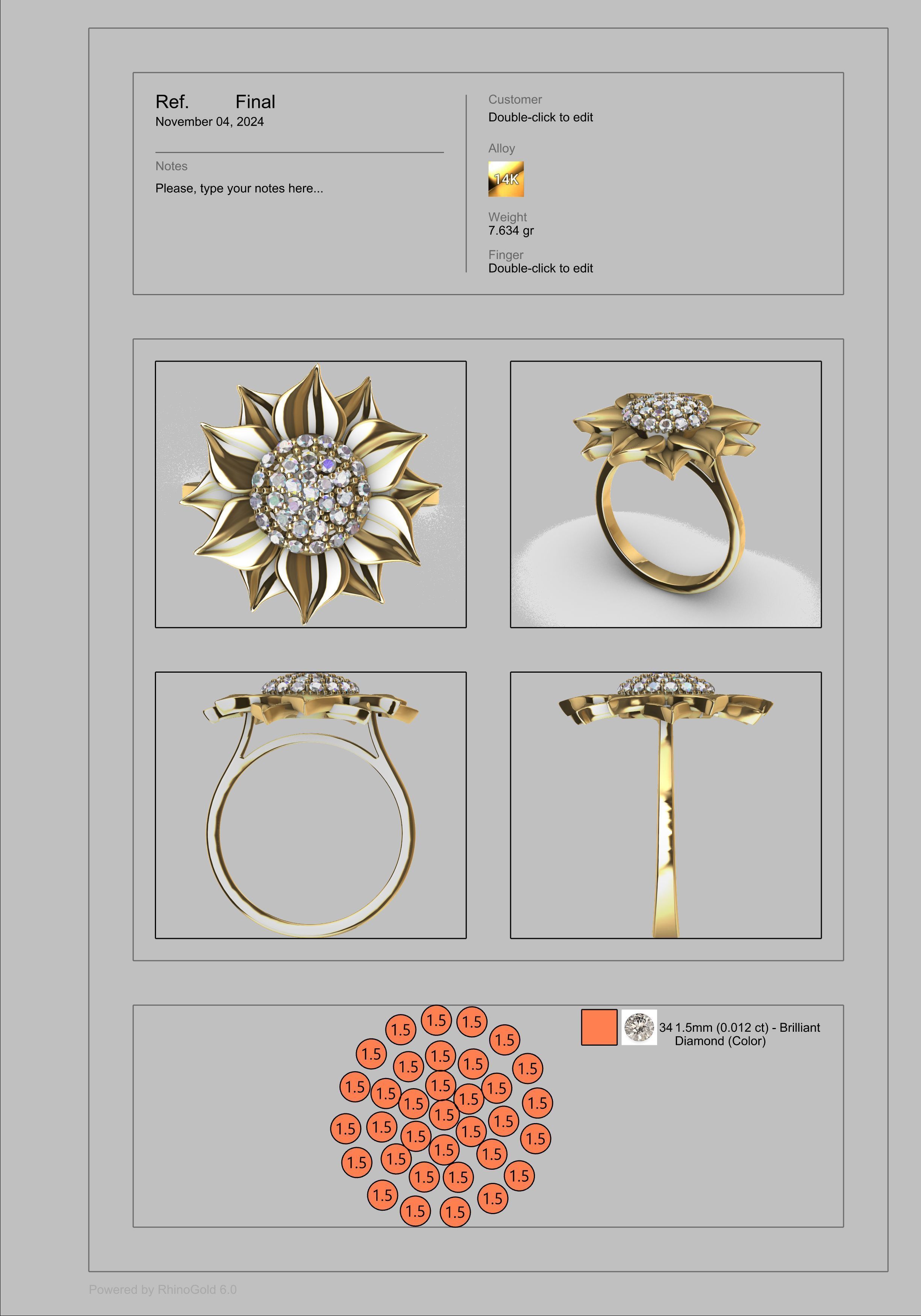 Sunflower Ring USA ring size 9 Jewelry 3D print model_19