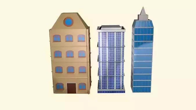 Low poly 3D Model Cartoon buildings pack Low-poly 3D model